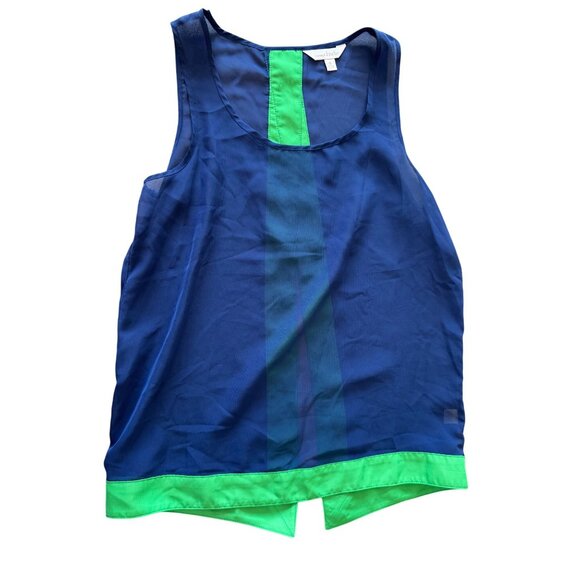 Charming Charlie Womens Blue & Green Colorblock Sleeveless Sheer Tank Top Size S - Picture 1 of 5